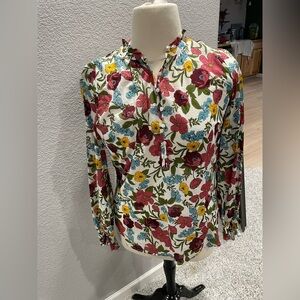 Talbots Spring Floral Cotton Popover Blouse